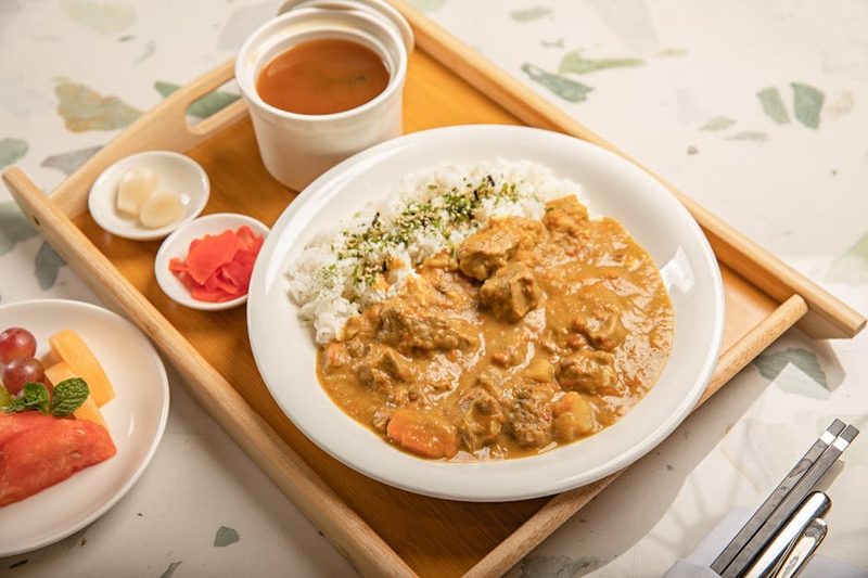 Japanese curry rice served in a traditional dish