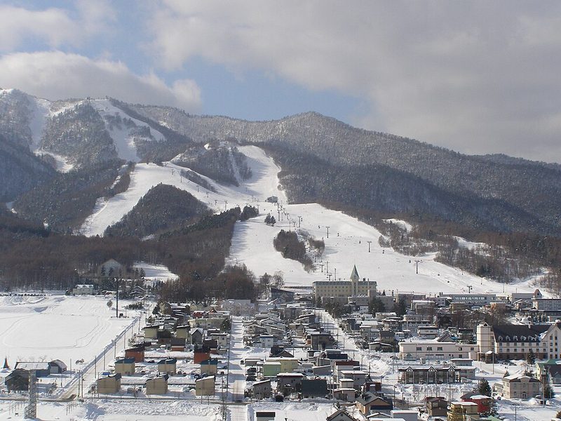 Panoramic view of Furano Snow Resort Kitanomine ski area in Hokkaido